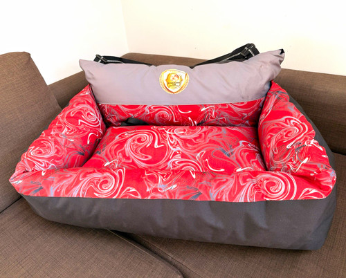 Grey red nesting dog - nesting, bed