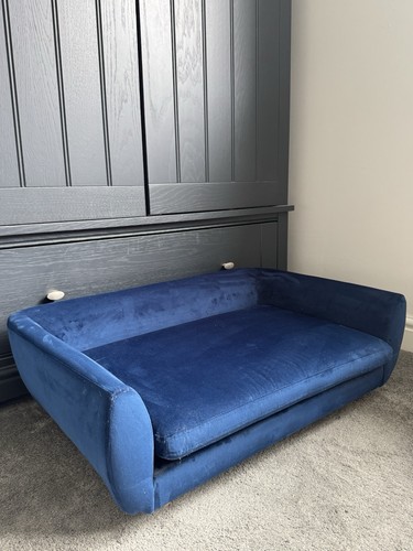Blue velvet upholstered dog - upholstered,