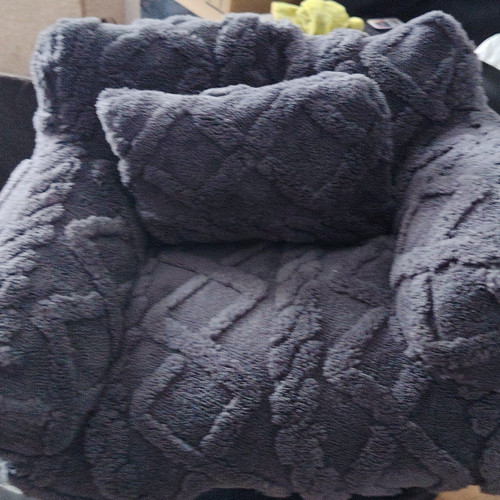 Grey plush sofa - dog, bed